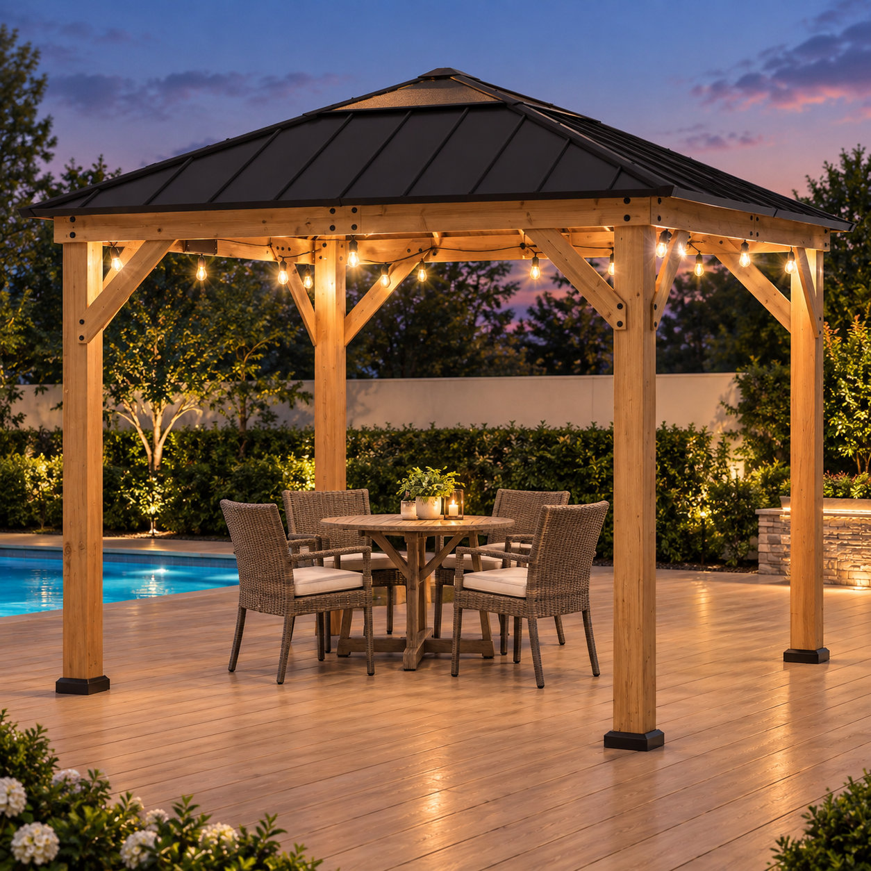 ガーフィールドジャンボサンビーム Sunjoy 9 ft. x 9 ft. Cedar Framed Hardtop Gazebo with Brown Steel